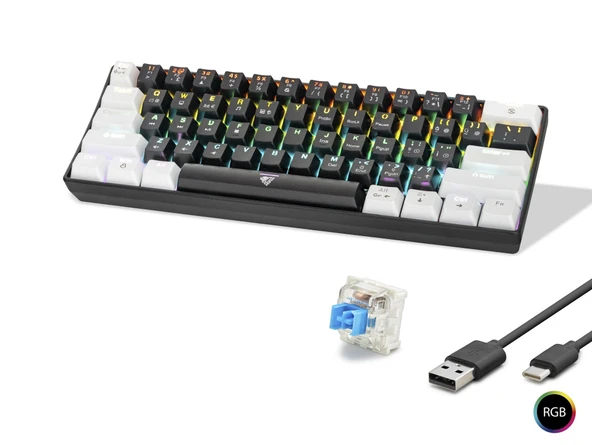 Gaming Mekanik Rgb Klavye Blue Switch - Siyah Beyaz MF1701BW ürün görseli 1
