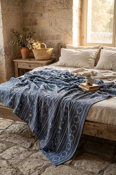 Cotton Collection Tek Kişilik Pike Blue Cottage 160x230 ürün görseli 1