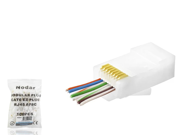 Cat6 Ez Rj45 Konnektör - 100 Adet Beyaz / Ekonomik Poşet Paket ND2414 ürün görseli 1