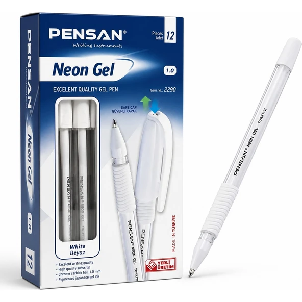 Neon Jel Kalem 1.0 mm Beyaz Yuvarlak Tasarım Ergonomik Tutuş Isviçre Elmas Uçlu 12 Li Paket ürün görseli 1
