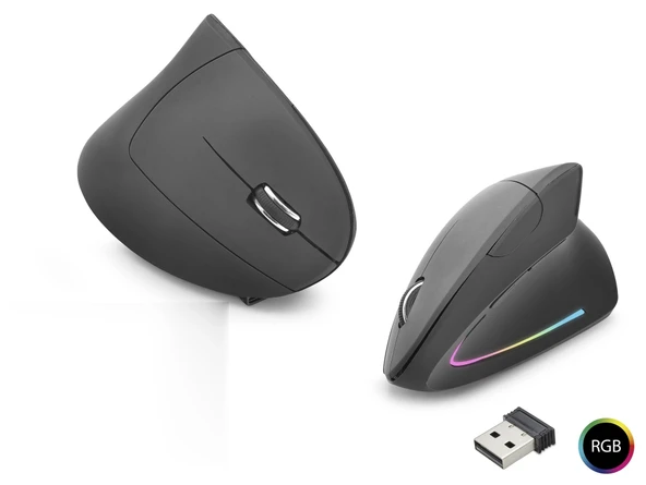 Ergonomik Dikey Gaming Mouse Dual Mode 1600 Dpi Sessiz Rgb - Siyah ND1211 ürün görseli 1