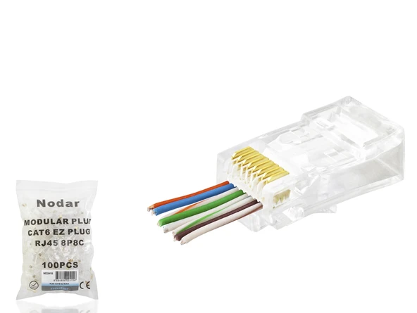 Cat6 Ez Rj45 Konnektör - 100 Adet Şeffaf / Ekonomik Poşet Paket ND2415 ürün görseli 1