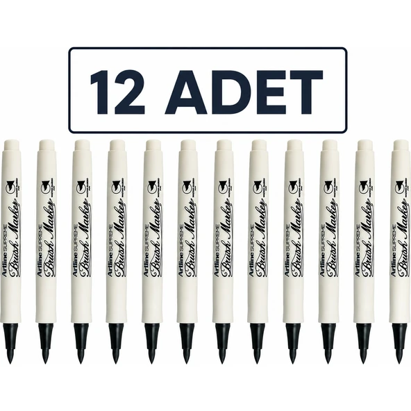 Supreme Brush Marker Esnek Fırça Uçlu Kalem Siyah 12 Li Paket ürün görseli 1
