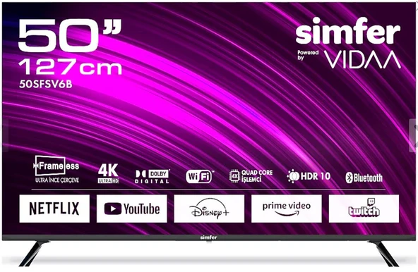 Simfer 50SFSV6B 4K Ultra HD 50" 127 Ekran Uydu Alıcılı Smart ULED TV ürün görseli 1