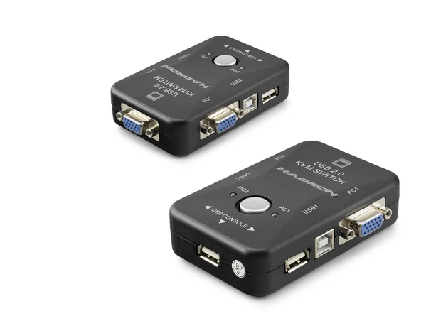 Vga Usb Kvm Switch 2 In 1 Out + 2 Port Usb Console + 2 Port Usb Pc (Klavye/Mouse + Yazıcı) - Siyah HDX1360 ürün görseli 1