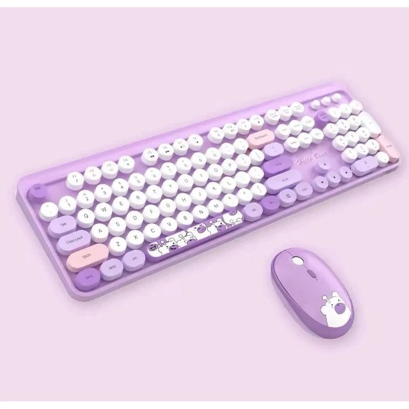 Hello Bear Mor Klavye Mouse Set ürün görseli 1