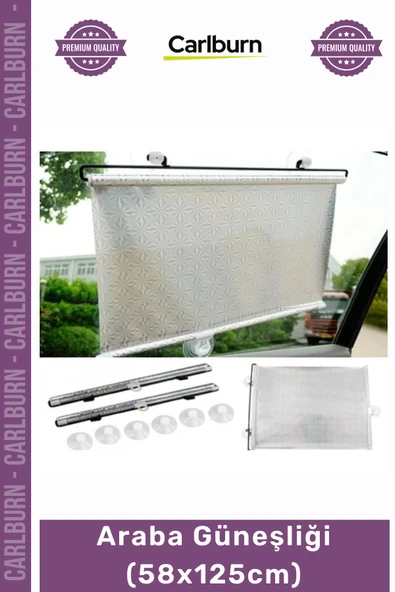 #OtoGüneşlik Makaralı Otomatik Yan Cam Arka Cam Güneş Koruyucu Pratik Siyah Araba Güneşliği 58x125cm ürün görseli 1