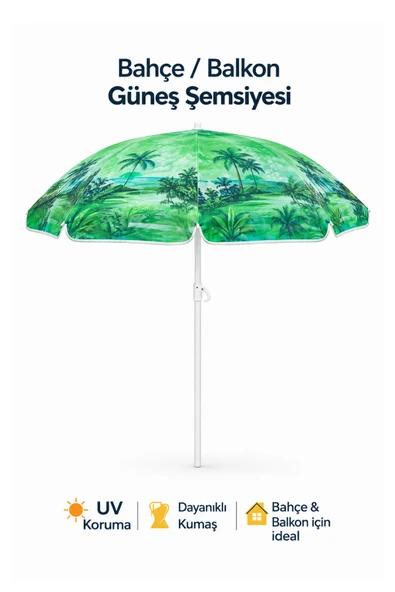 Waldern Garden 8 Telli Yüksek Kaliteli Eğilebilir Güneş Geçirmez Plaj Şemsiyesi 160cm - Yeşil Renk ürün görseli 1