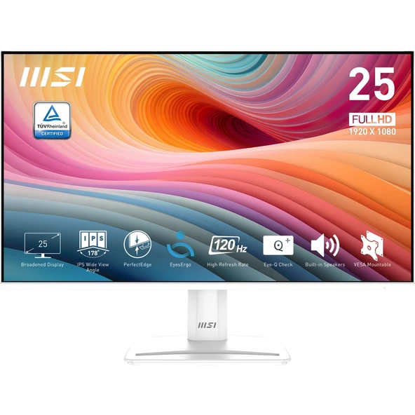 MSI 24.5" PRO MP251W E2 1920x1080(FHD) 16:9 FLAT IPS 120HZ 1MS ADAPTIVE-SYNC BEYAZ MONITOR ürün görseli 1