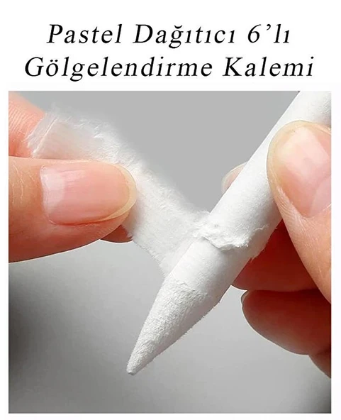 Pastel Dağıtıcı Gölgelendirme Kalemi 6 Lı 1 Paket Ve 1 Adet Hamur Silgi Kaynaştırma Kalemi Kara Kalem ürün görseli 1
