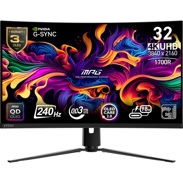 Msı 31.5 Mpg 321CURX Qd-Oled 3840X2160 (Uhd) 16:9 Curve 1700R Qd-Oled 240HZ 0.03MS (Gtg) G-Sync Compatıble Gamıng Monıtor ürün görseli 1