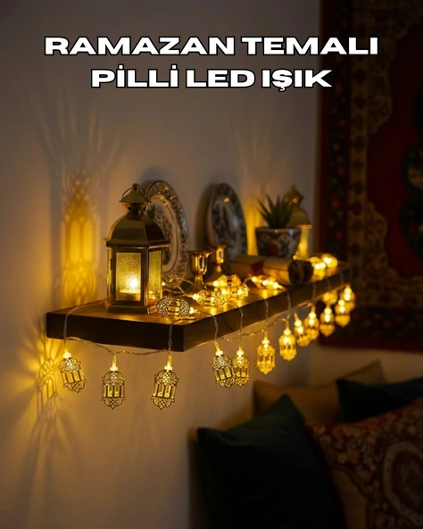 Pilli Altın Fenerli Ramazan Işıkları Dekoratif Led Zincir ürün görseli 1