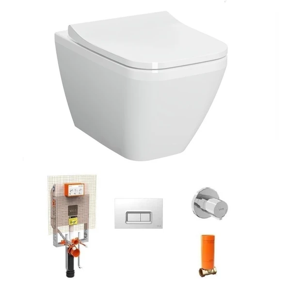VitrA İntegra Square Kare Asma Klozet + Slim Duroplast Yavaş Kapak + Gömme Rezervuar  SET ürün görseli 1