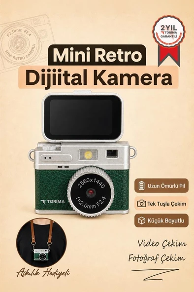 Mini Dijital Kamera 2K Flip Ekranlı Selfie Video Vlog Kamerası CMR49 Koyu Yeşil ürün görseli 1