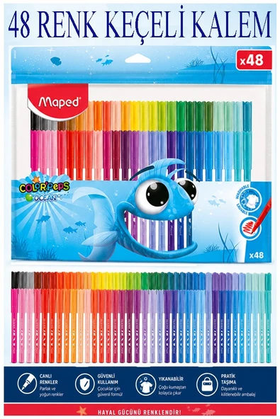 Keçeli Kalem 48 Renk 1 Paket Maped 48 li Keçeli Kalem Canlı ve Parlak Renkler Ocean Color Peps Yıkanabilir ürün görseli 1