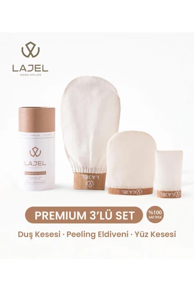 Lajel Premium 3'lü Set Beyaz Duş Kesesi, Peeling Eldiveni, Yüz Kesesi Floş Ipek Normal,orta,hassas Ciltler ürün görseli 1