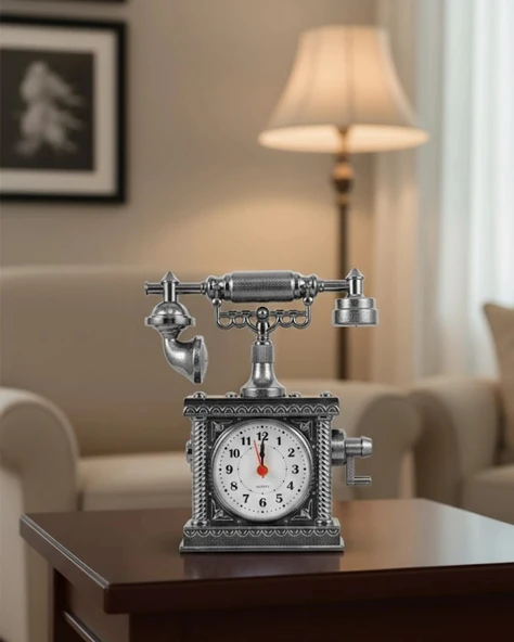Nostaljik Telefon Tasarımlı Masa Saati Yüksek Sesli Alarm ürün görseli 1