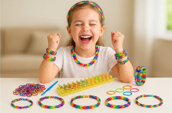 Renkli Lastik Bileklik Yapma Seti Yaratıcı Takı Tasarım Kiti 20g ürün görseli 1