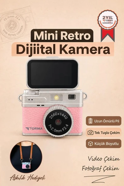 Mini Dijital Kamera 2K Flip Ekranlı Selfie Video Vlog Kamerası CMR49 Pembe ürün görseli 1