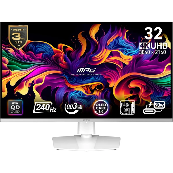 Msı 31.5" Mpg 321URXW Qd-Oled 3840X2160 (Uhd) 16:9 Flat Qd-Oled 240HZ 0.03MS G-Sync Compatıble Beyaz Gamıng Monıtor ürün görseli 1