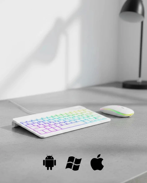 Türkçe Q Aydınlatmalı Klavye Mouse Seti Kablosuz Bluetooth Destekli ürün görseli 1