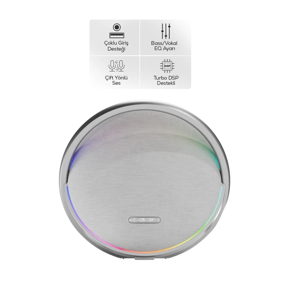 Xenon Smart Aura Bluetooth Hoparlör  80W RMS, 12000 mAh, Işıklı, TWS, IPX4 (X6710-Gümüş) ürün görseli 1