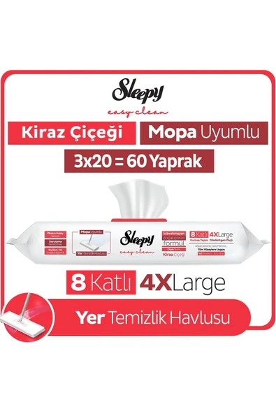 Sleepy Easy Clean Kiraz Çiçeği Mopa Uyumlu Yer Temizlik Havlusu&mendili 3x20 (60 YAPRAK) ürün görseli 1