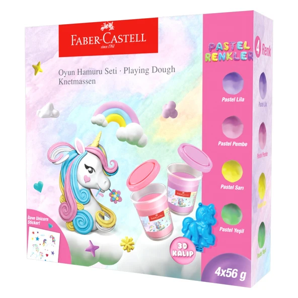 Faber Castell 4'lü Unicorn Oyun Hamuru Seti,Pastel Renkler,Yapışmaz ve Ufalanmaz,Kolay Saklama ürün görseli 1
