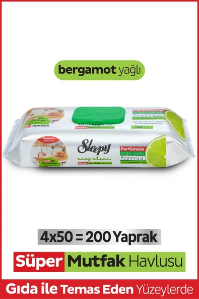 Sleepy Easy Clean Süper Yüzey Temizlik Mutfak Havlusu&mendili Bergamot Yağlı 4x50 (200 YAPRAK) ürün görseli 1