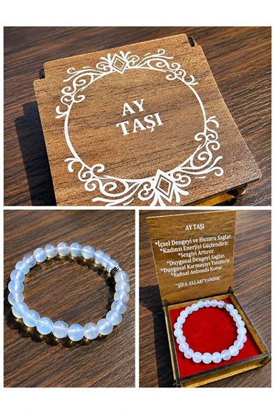 AY TAŞI BİLEKLİK 8 mm (Ahşap kutulu) ürün görseli 1