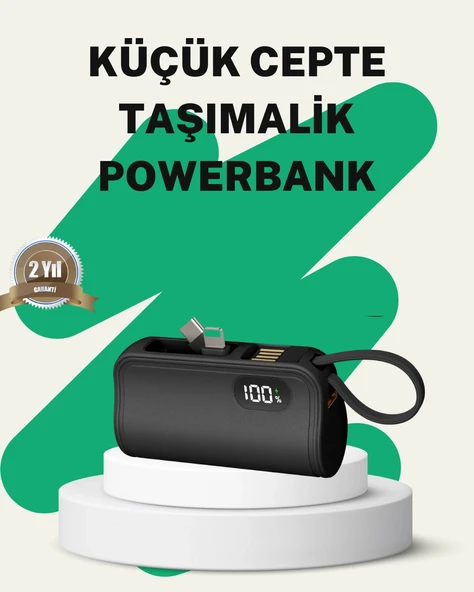 2000mah Mini Powerbank Dahili Konektörlü Pd 20w ürün görseli 1