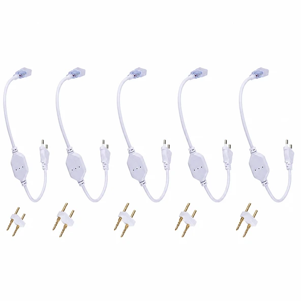 220V Neon LED Hortum Fişi 5’li Set IP65 Uyumlu LED Hortum Güç Kablosu Tak Çalıştır Neon LED Bağlantı Fişi ürün görseli 1