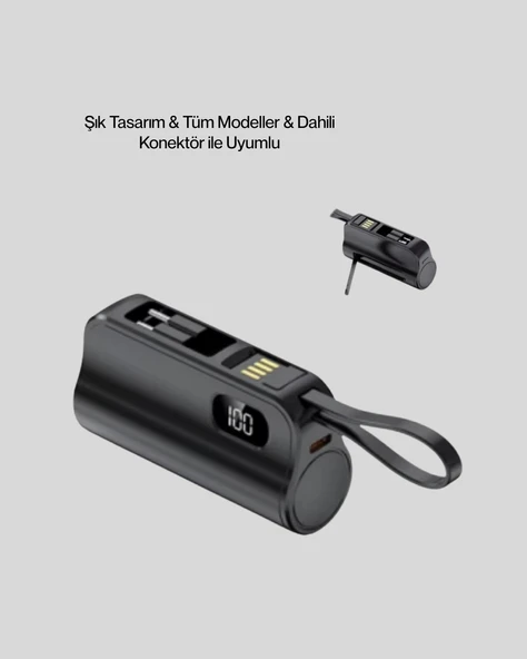 Dahili Type-c Konektörlü Mini 2000mah Powerbank - Resim 3