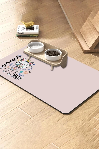 MAtGo Pati Kedi Köpek Beslenme Matı 50x70cm Cool Cat Su Geçirmez Kaymaz Mama Kabı Altlığı Paspas ürün görseli 1