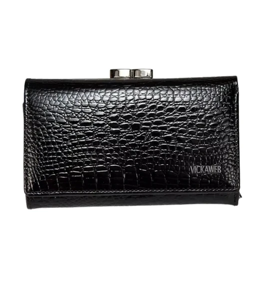Vickaweb Bayan Deri Cüzdan Boy 14 Cm-genişlik 8.5 Cm-siyah ürün görseli 1
