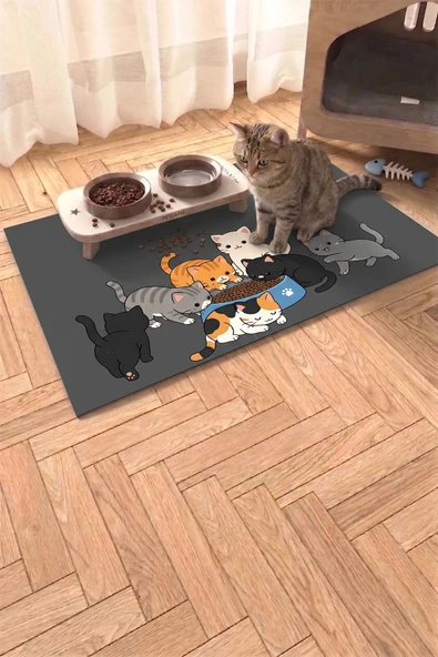 MAtGo Pati Kedi Köpek Beslenme Matı 50x70cm Kedi Sofrası Su Geçirmez Kaymaz Mama Kabı Altlığı Paspas ürün görseli 1