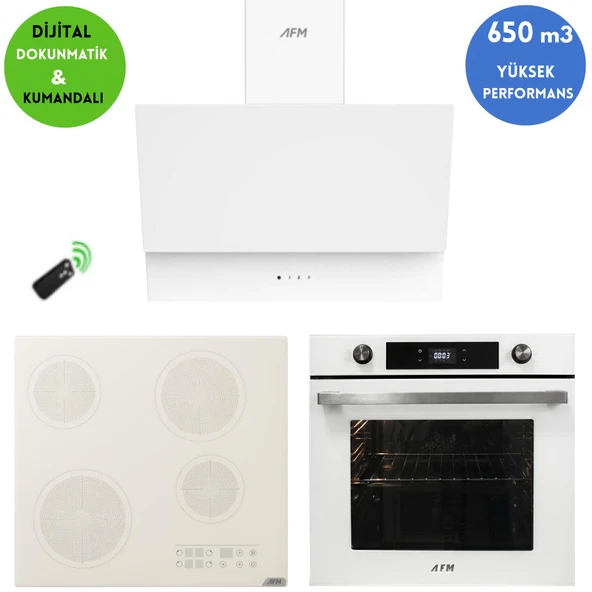 Alveus AFM Serisi Lugan Vitro. Elektrikli Cam Beyaz Ankastre Set ( V6-05 + FM7701 + FM3401W ) ürün görseli 1