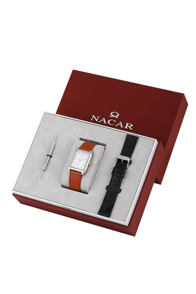 NACAR SAFİR CAM KLASİK GÜMÜŞ - KAHVERENGİ ERKEK KOL SAATİ NC08-29420738-ASL2 ürün görseli 1