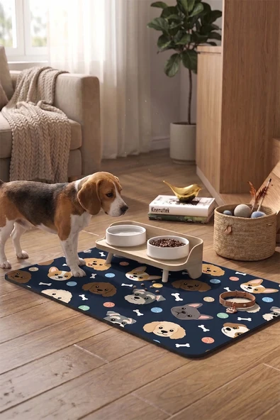 MAtGo Pati Kedi Köpek Beslenme Matı 50x70cm Yumaklı Köpek Su Geçirmez Mama Kabı Altlığı Paspası ürün görseli 1