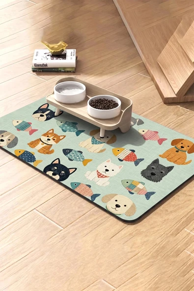 MAtGo Pati Kedi Köpek Beslenme Matı 50x70cm Yamalı Köpek Su Geçirmez Kaymaz Mama Kabı Altlığı Paspas ürün görseli 1
