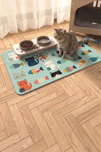 MAtGo Pati Kedi Köpek Beslenme Matı 50x70cm Yamalı Kedi Su Geçirmez Kaymaz Mama Kabı Altlığı Paspası ürün görseli 1