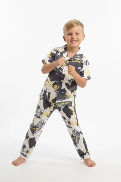 Erkek Çocuk %100 Pamuk ve Gömlek Tarz Pijama Takımı 2-13 Yaş 12687IS ürün görseli 1
