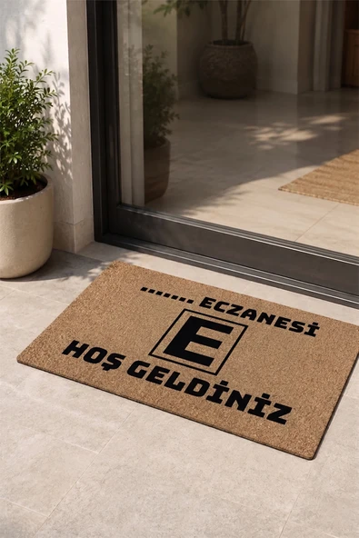 Valerine Life Eczane Logolu Coco Görünüm Hoş Geldiniz işyeri Koko Kapı Önü Paspası 50x90cm Kişiye Firmaya Özel ürün görseli 1