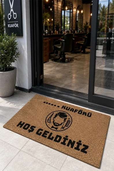 Valerine Life Erkek Kuaförü Berber Coco Hoş Geldiniz işyeri Koko Kapı Önü Paspası 50x90cm Kişiye Firmaya Özel ürün görseli 1