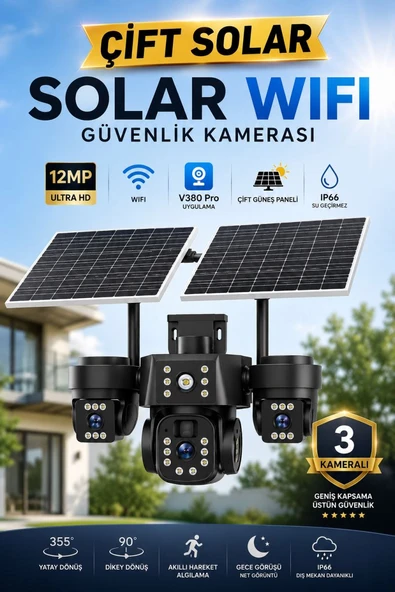 MPIA  MARO Wifi 12MP Üç Kameralı UltraHD Güneş Enerjili Akıllı Güvenlik Kamerası ürün görseli 1
