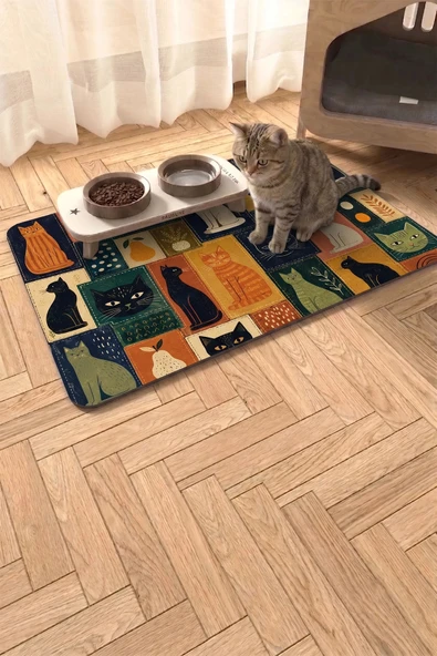 MAtGo Pati Kedi Köpek Beslenme Matı 50x70cm Kedi Kolajı Su Geçirmez Kaymaz Mama Kabı Altlığı Paspası ürün görseli 1
