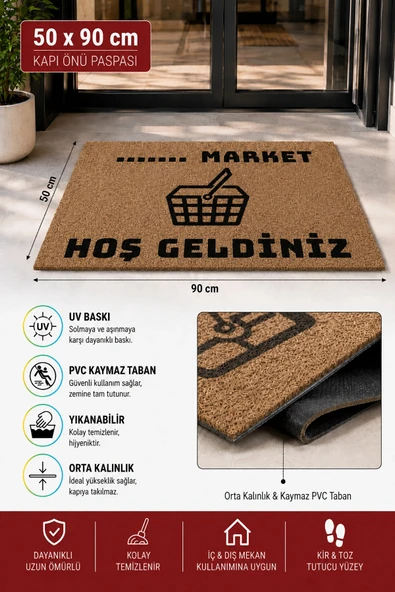 Valerine Life Market Gross Coco Hoş Geldiniz işyeri Koko Kapı Önü Paspası 50x90cm Kişiye Firmaya Özel ürün görseli 1