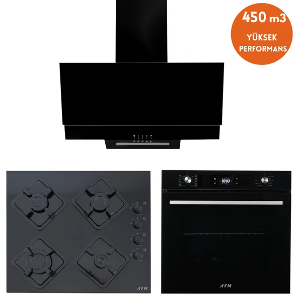 Alveus AFM Serisi Juve Turbolu Cam Dijital  Siyah  3'lü Ankastre Set ( FM7700 + FM-BD2200 + FM3300) ürün görseli 1