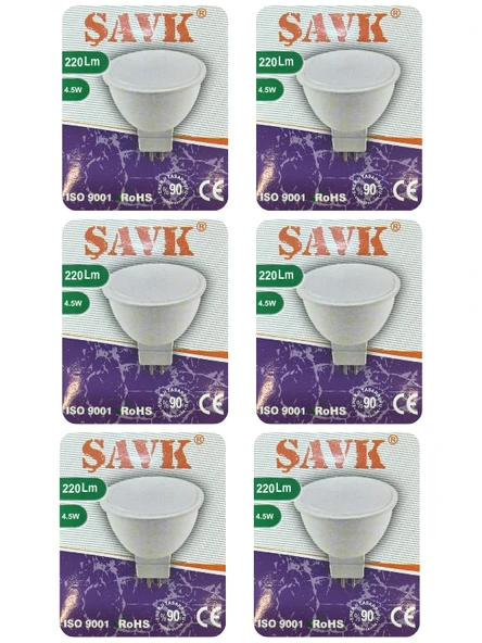 (6 Adet) Şavk 12Volt AC/DC 4,5W (22W) Beyaz Işık (6500K) GU5.3 Duylu (İğne Bacak) Led Çanak Ampul ürün görseli 1