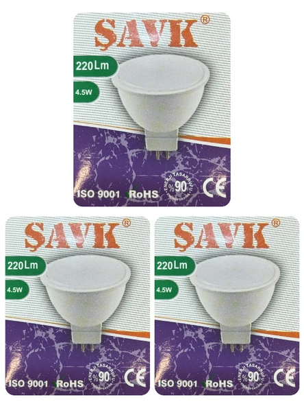 (3 Adet) Şavk 12Volt AC/DC 4,5W (22W) Beyaz Işık (6500K) GU5.3 Duylu (İğne Bacak) Led Çanak Ampul ürün görseli 1